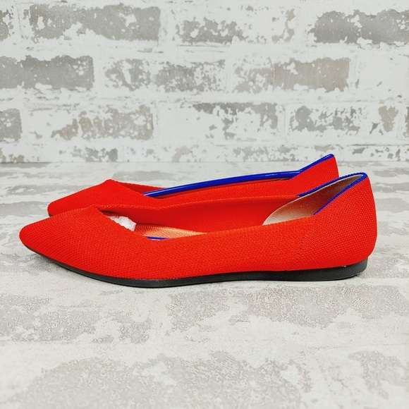 NEW Rothy's The Flat Red Knit Pointy Toe Slip On Loafers E563